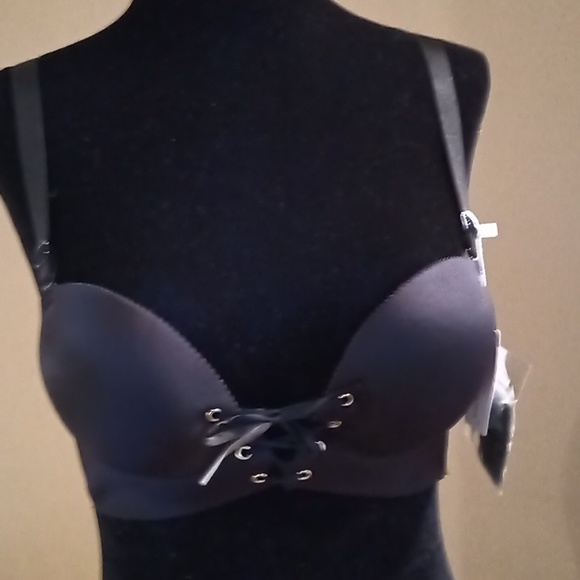 Sz 32 Ribbon Laced Push Up Bra Foam Padded Formed Cups - Picture 2 of 10